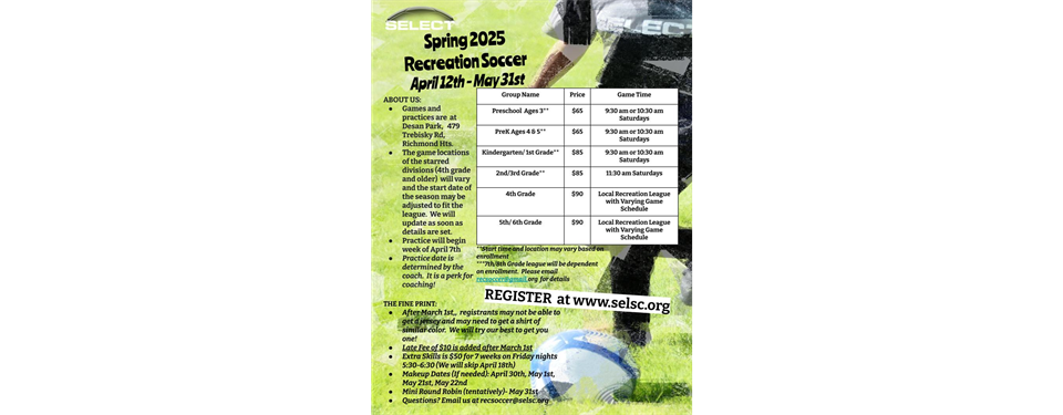 Spring Soccer Information!