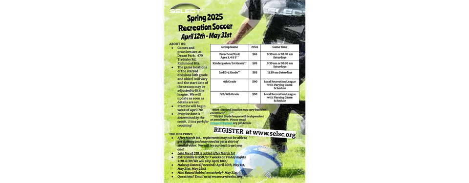 Spring Soccer Information!